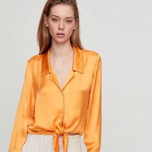 Aritzia Tie-Front Satin Blouse in Tuscan Sun Size M NEW